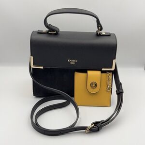 London Dune Women's Yellow‎ Black Structure Top Handle Bag Crossbody w/wallet